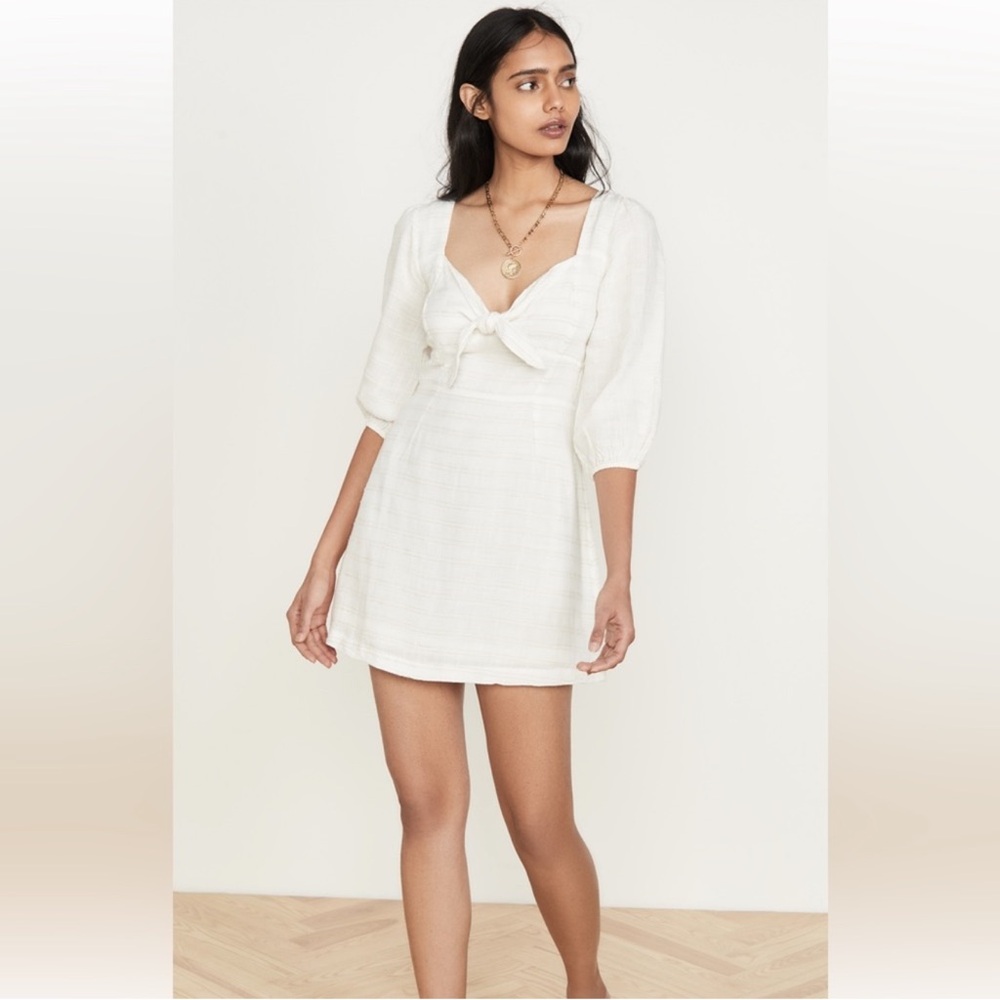 L*Space Savannah Dress in Cream- Mini Fit & Flare with Puff Sleeves Size small